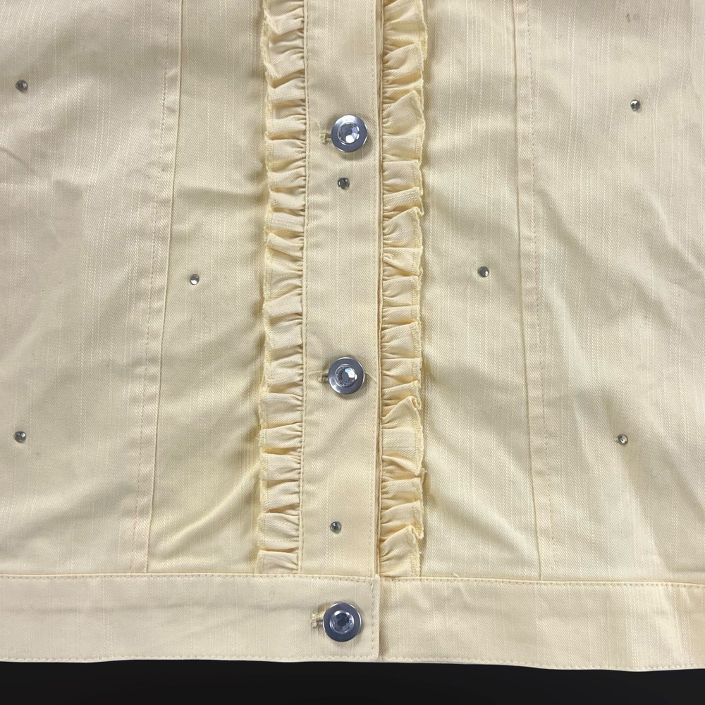 Quacker Factory Womens XL Jacket Yellow Rhinestone Ruffle Button Front NWT - Picture 15 of 16
